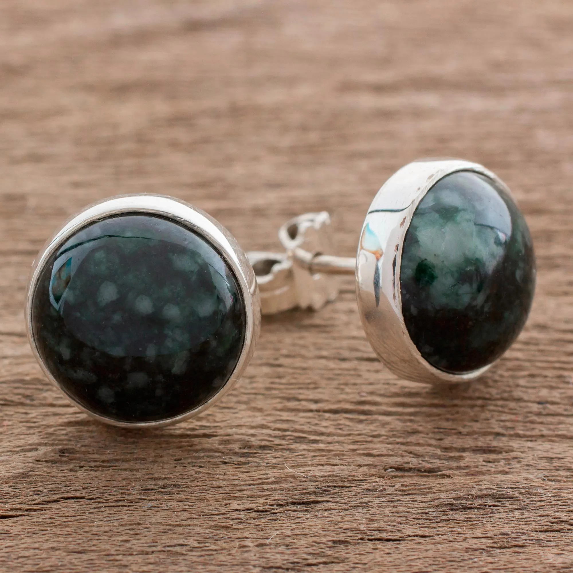 Dark Green Jade Earrings Sterling Silver Artisan Jewelry - Harmonious Peace | NOVICA