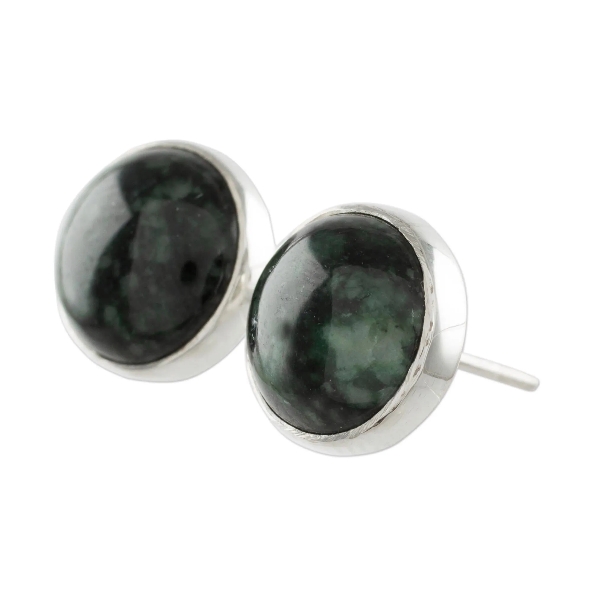 Dark Green Jade Earrings Sterling Silver Artisan Jewelry - Harmonious Peace | NOVICA