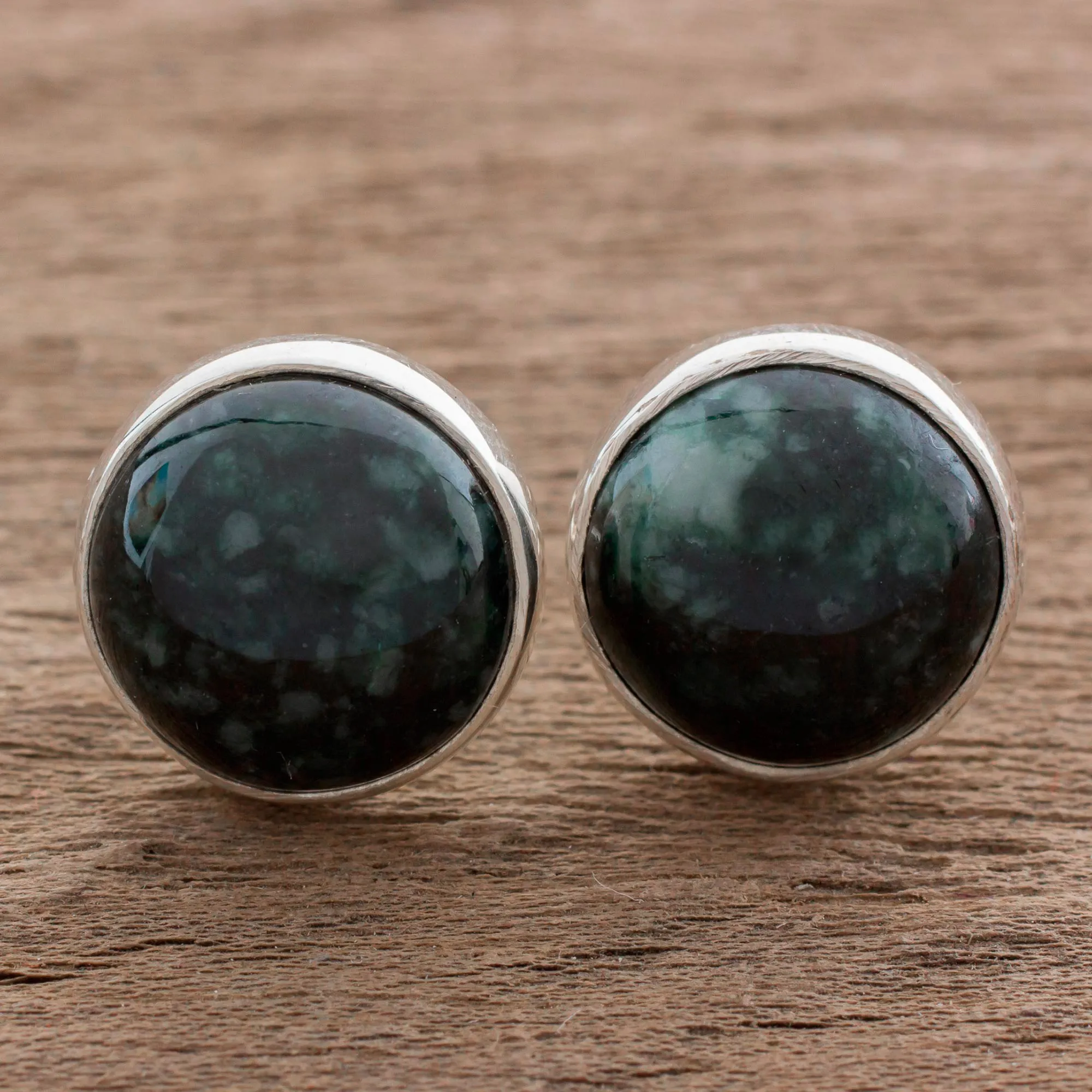 Dark Green Jade Earrings Sterling Silver Artisan Jewelry - Harmonious Peace | NOVICA