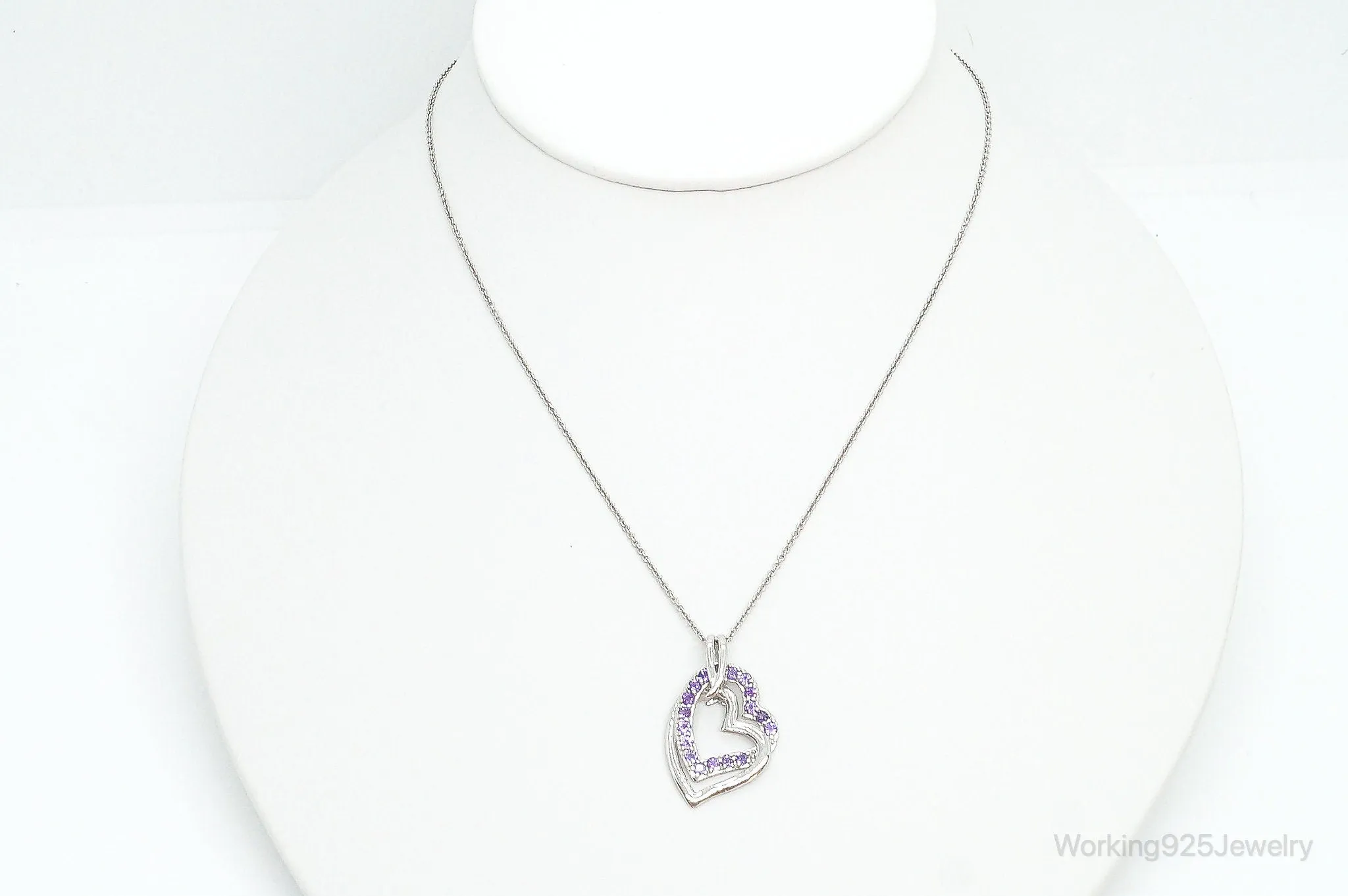 Designer Amethyst Cubic Zirconia Heart Sterling Silver Necklace