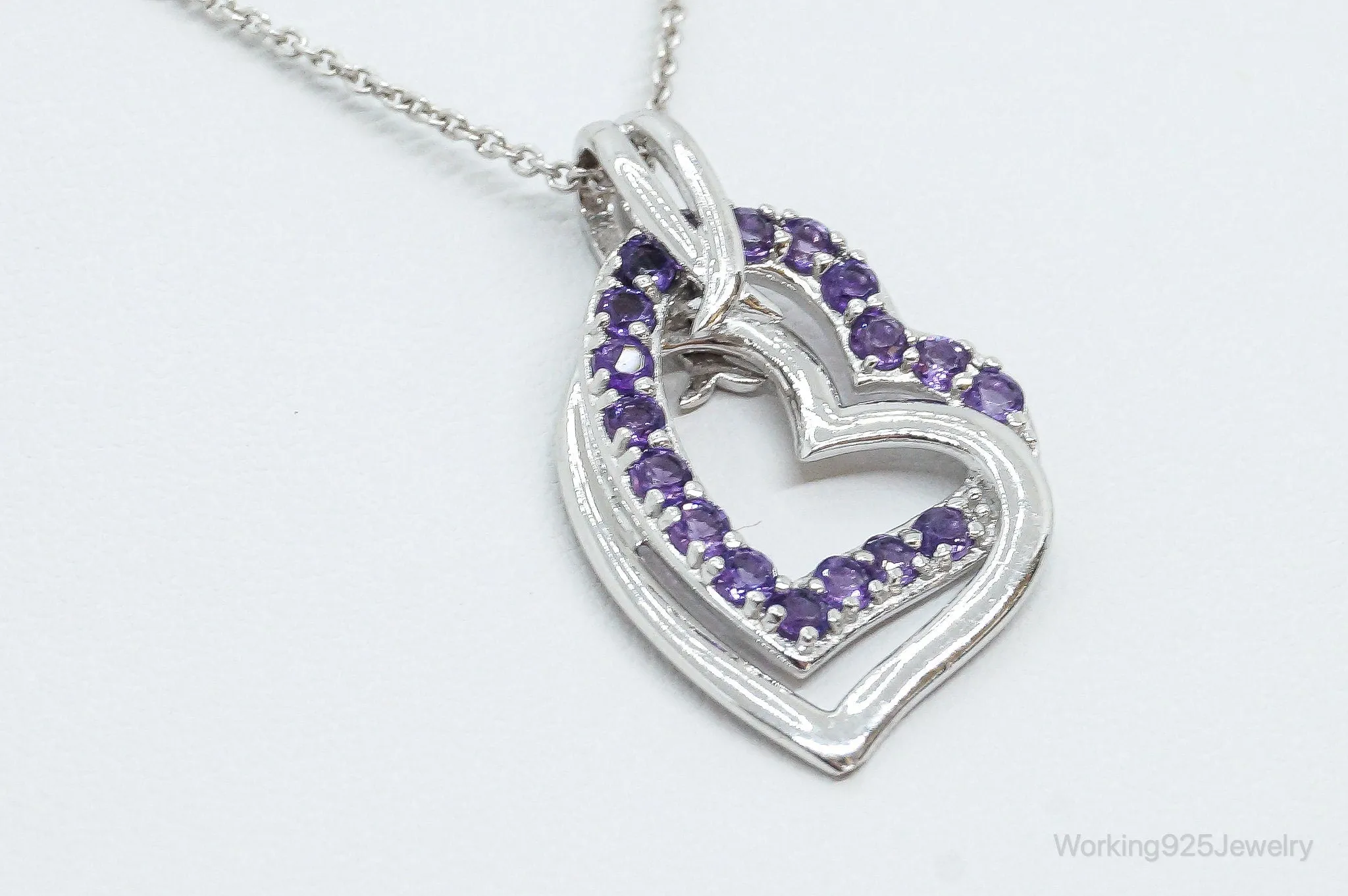 Designer Amethyst Cubic Zirconia Heart Sterling Silver Necklace