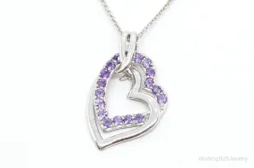 Designer Amethyst Cubic Zirconia Heart Sterling Silver Necklace