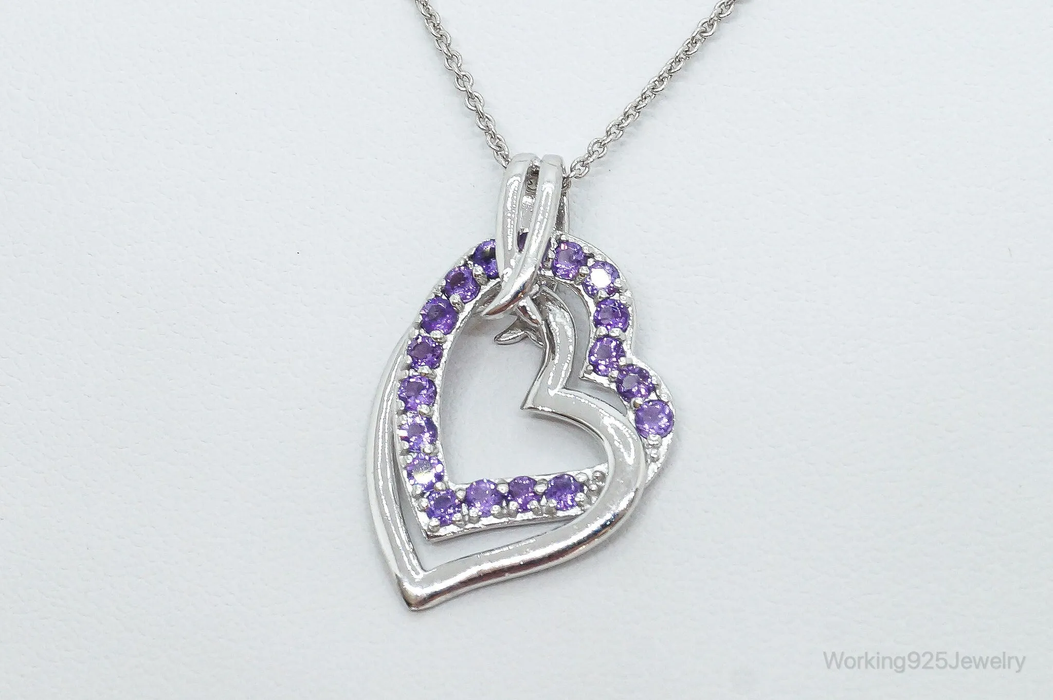 Designer Amethyst Cubic Zirconia Heart Sterling Silver Necklace