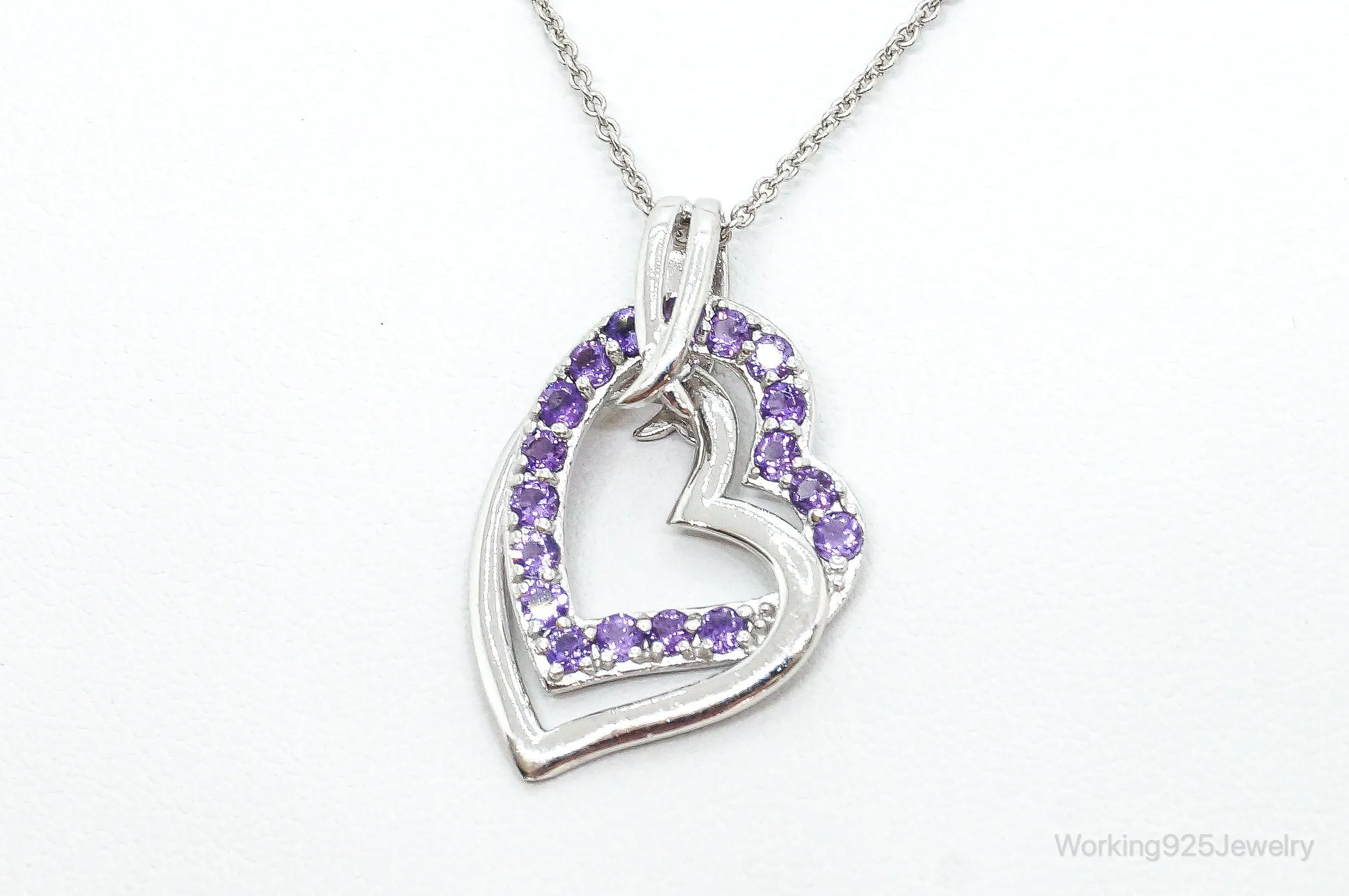 Designer Amethyst Cubic Zirconia Heart Sterling Silver Necklace