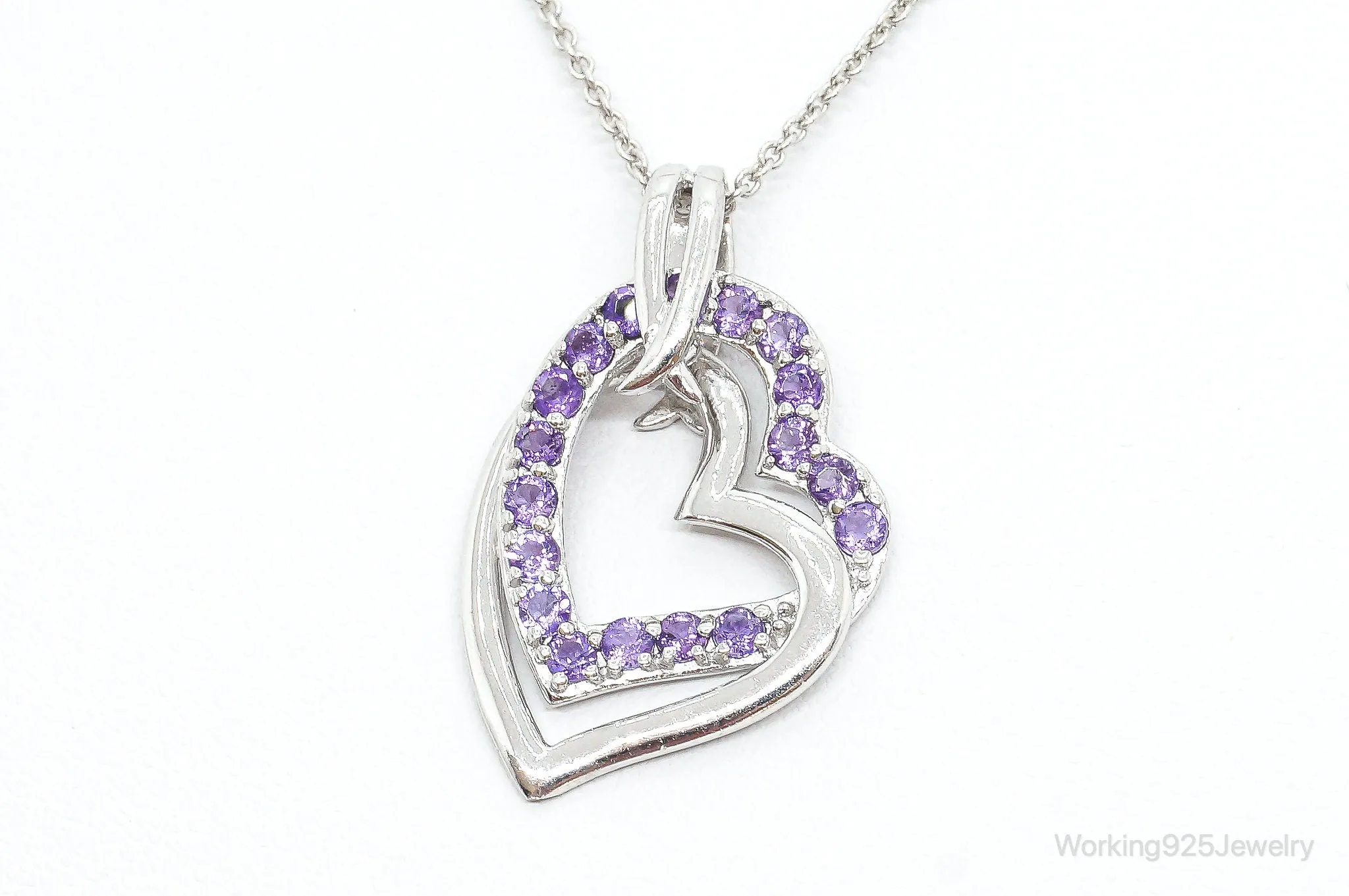 Designer Amethyst Cubic Zirconia Heart Sterling Silver Necklace