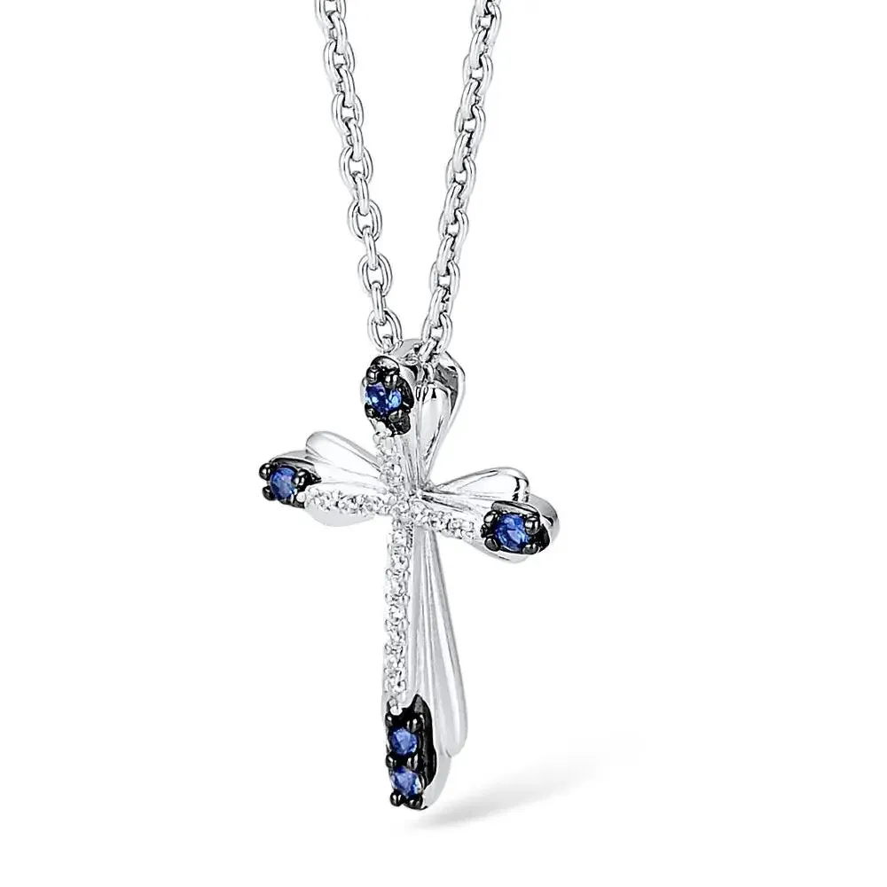 Designer Sapphire Crystal Cross Amulet Pendant Necklace for Woman