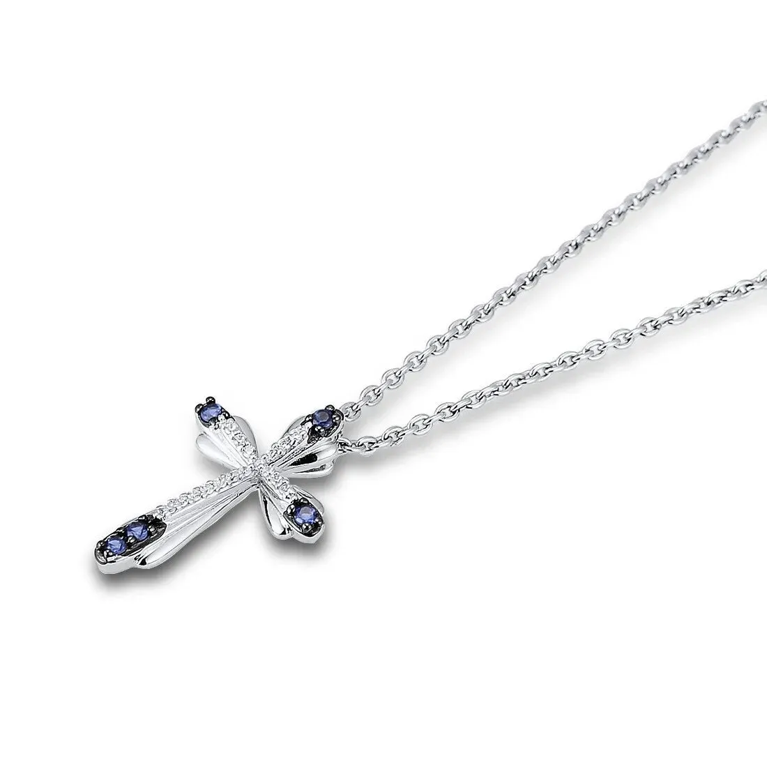 Designer Sapphire Crystal Cross Amulet Pendant Necklace for Woman