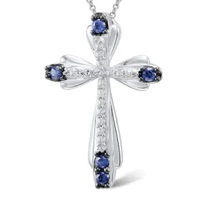 Designer Sapphire Crystal Cross Amulet Pendant Necklace for Woman