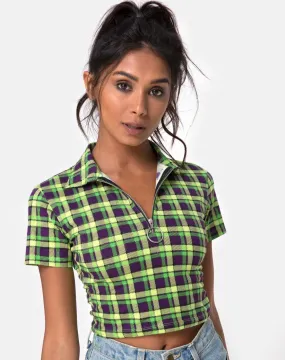 Dhen Crop Top in Green and Purple Check