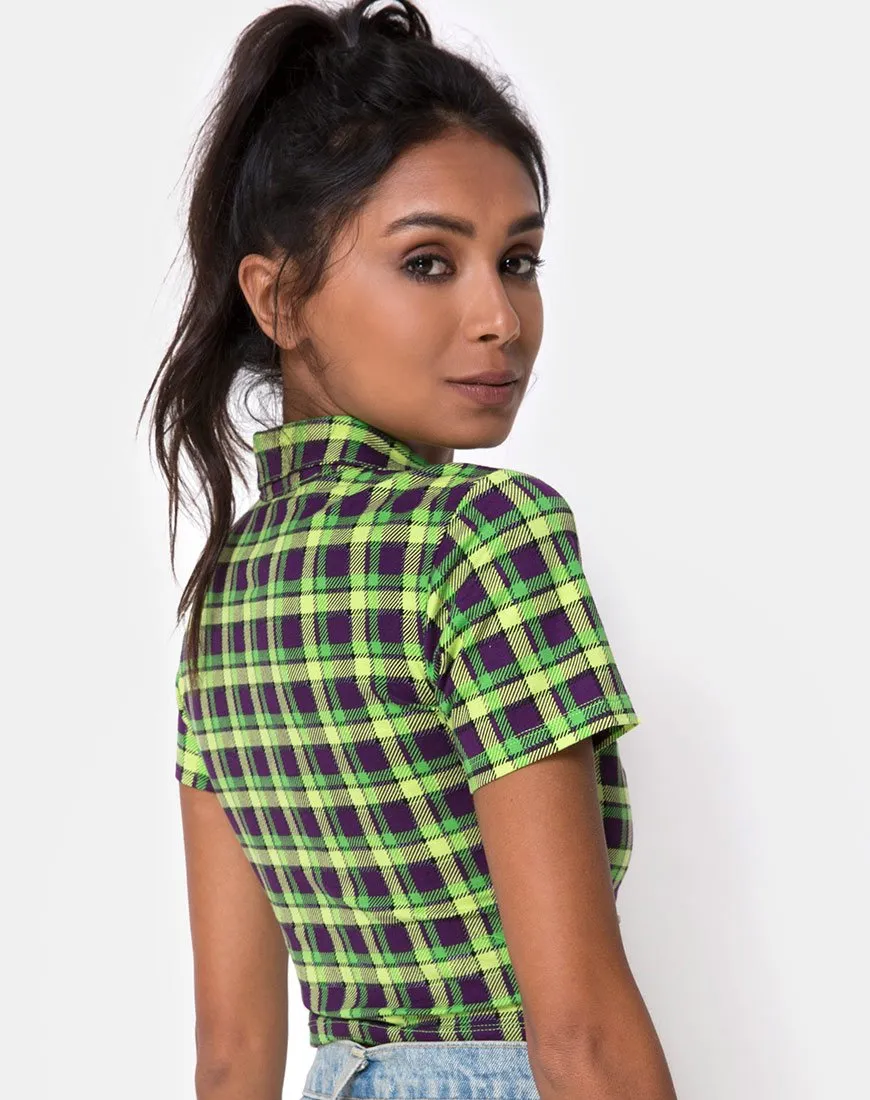 Dhen Crop Top in Green and Purple Check