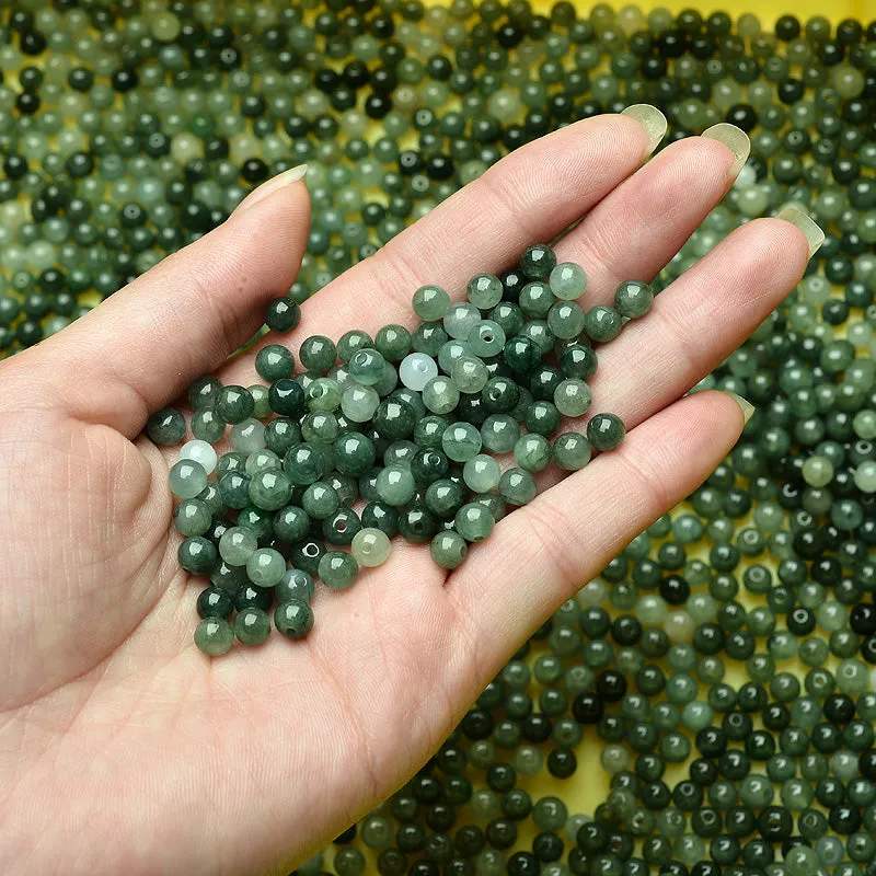 Diameter 5mm-6mm Natural Jade Beads Jadeite Grey Green Bead WBD10