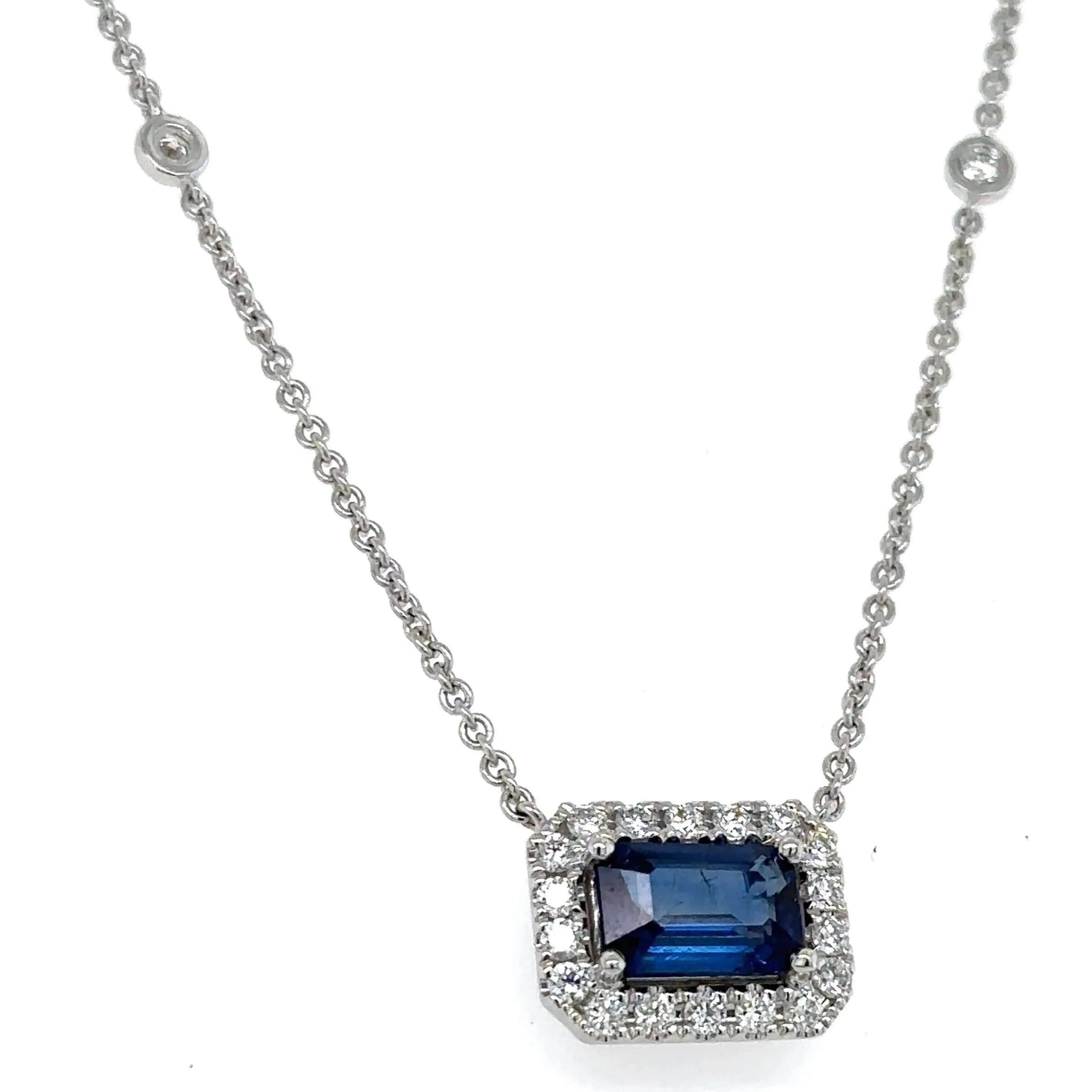 Diamond & Emerald Cut Sapphire Pendant 1.70ct tw Necklace