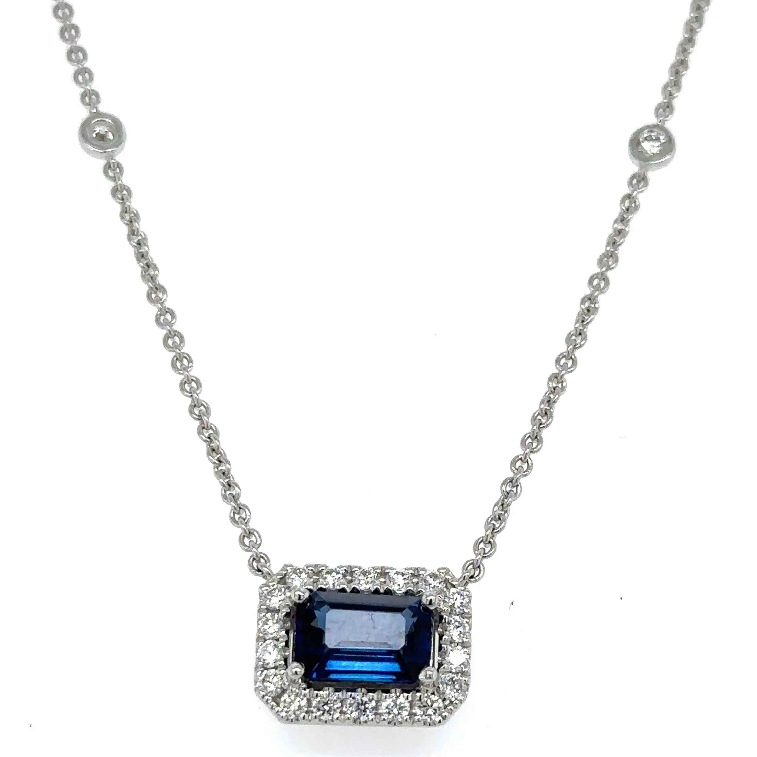 Diamond & Emerald Cut Sapphire Pendant 1.70ct tw Necklace