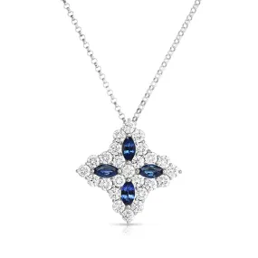 Diamond and Sapphire Large Flower Pendant on Chain