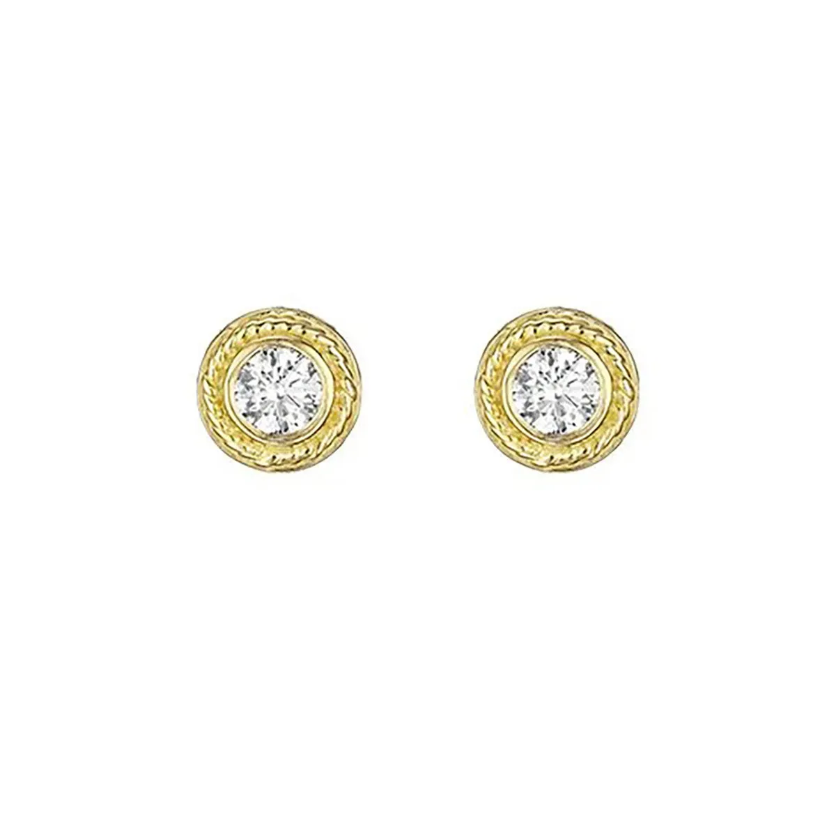 Diamond Engraved Twist Bezel Stud Earrings