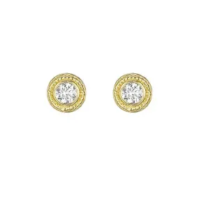 Diamond Engraved Twist Bezel Stud Earrings