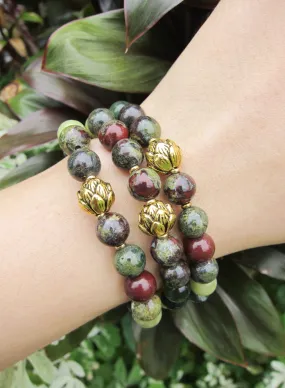 Dragon Bloodstone Lotus Charm Mala Bracelet