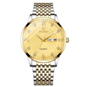 Dual Calendar Watch Couple Steel Strap Watch Chenxi Men's and Women's Quartz Watch with Diamond