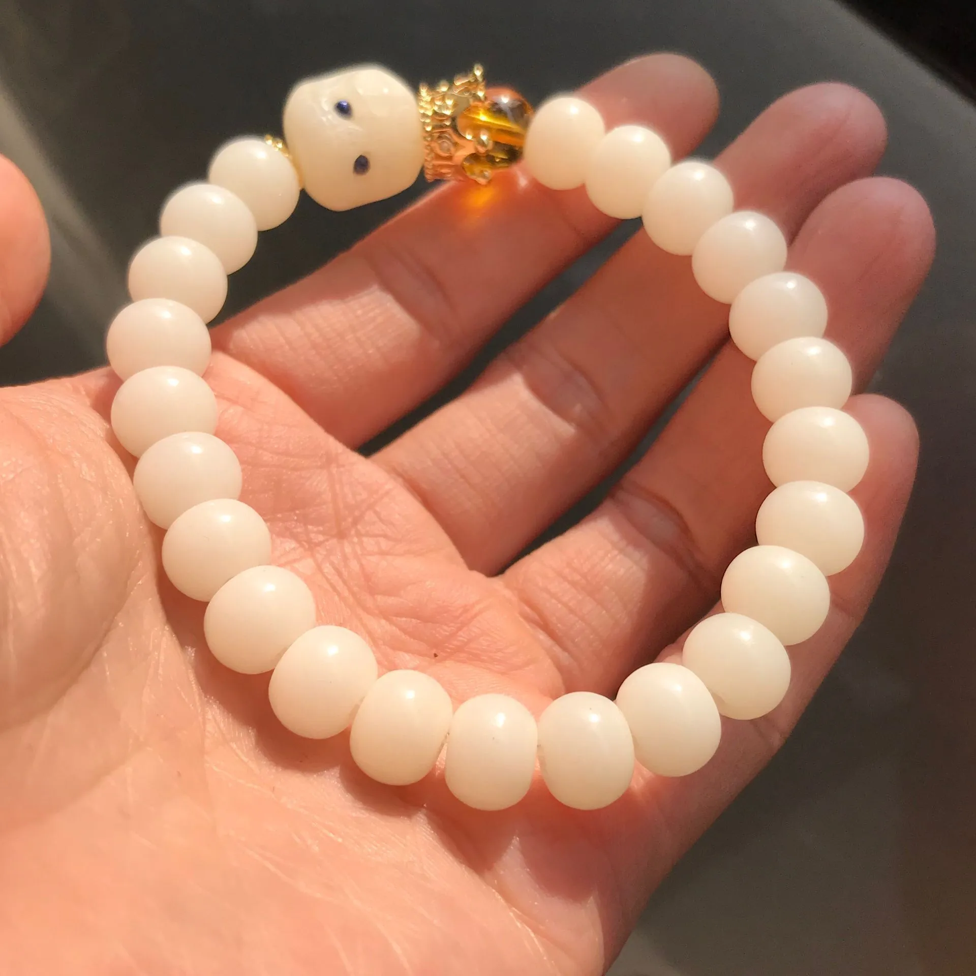 Dumb Bracelet White Jade Bodhi Single Circle Bracelet