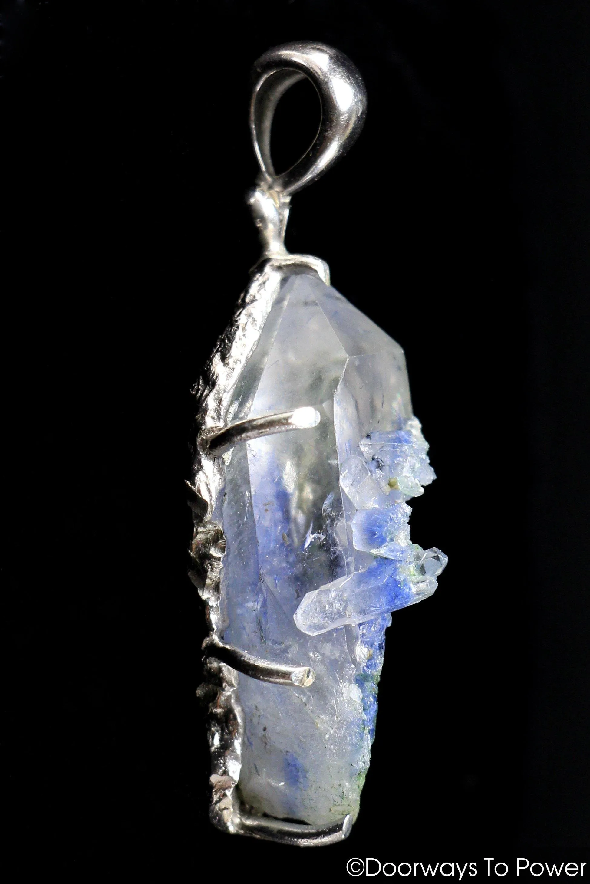 Dumortierite in Quartz Crystal Pendant .925 SS