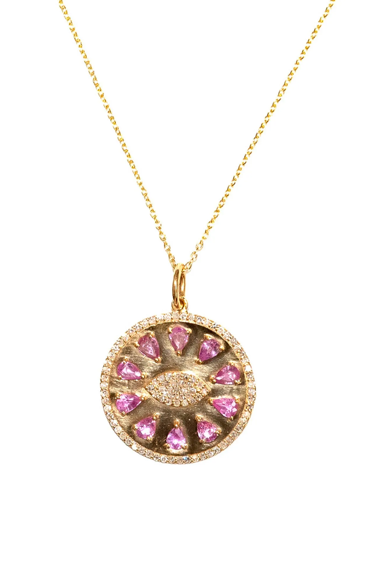 E4L- Pink Sapphire Disc with Diamond Evil Eye