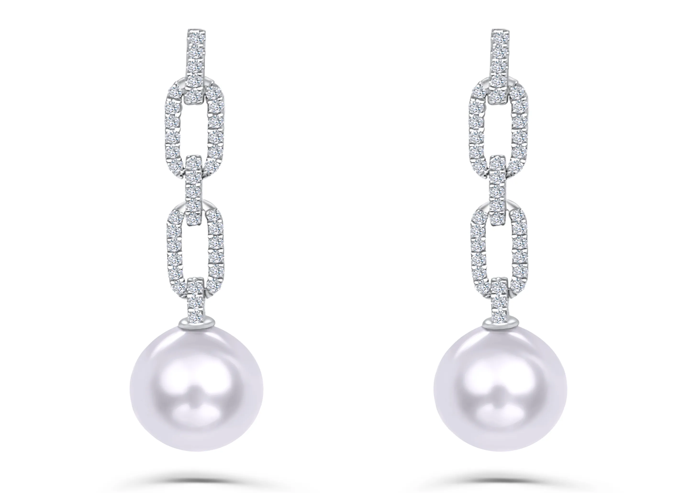 Earrings 18kt White Gold South Sea Pearls Drops with Paper Clip & Diamonds