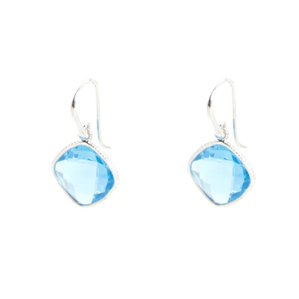 Earrings - Diamond Shape Blue Topaz & Sterling Silver