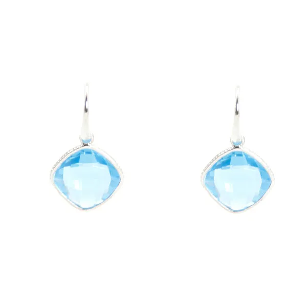 Earrings - Diamond Shape Blue Topaz & Sterling Silver