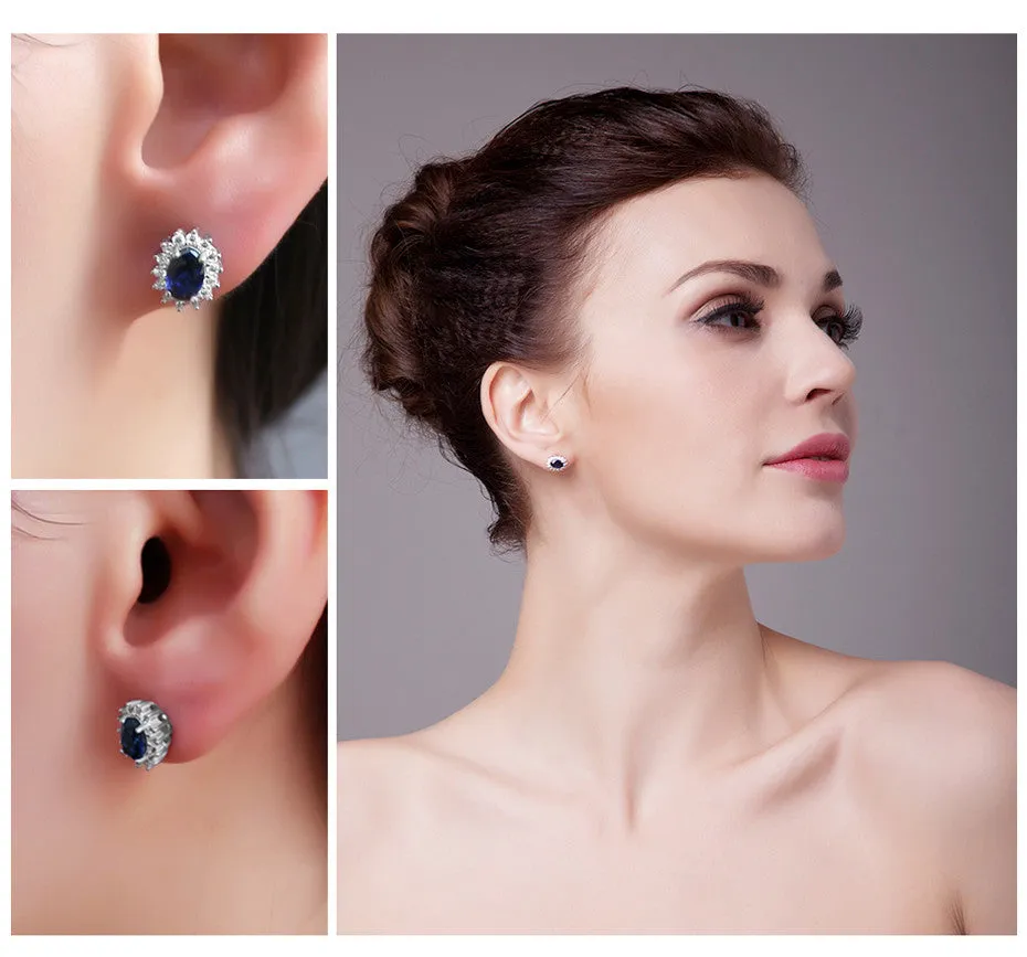 Earrings JewelryPalace Princess Diana William Kate Middleton's 1.5ct Created Blue Sapphire 925 Sterling Silver