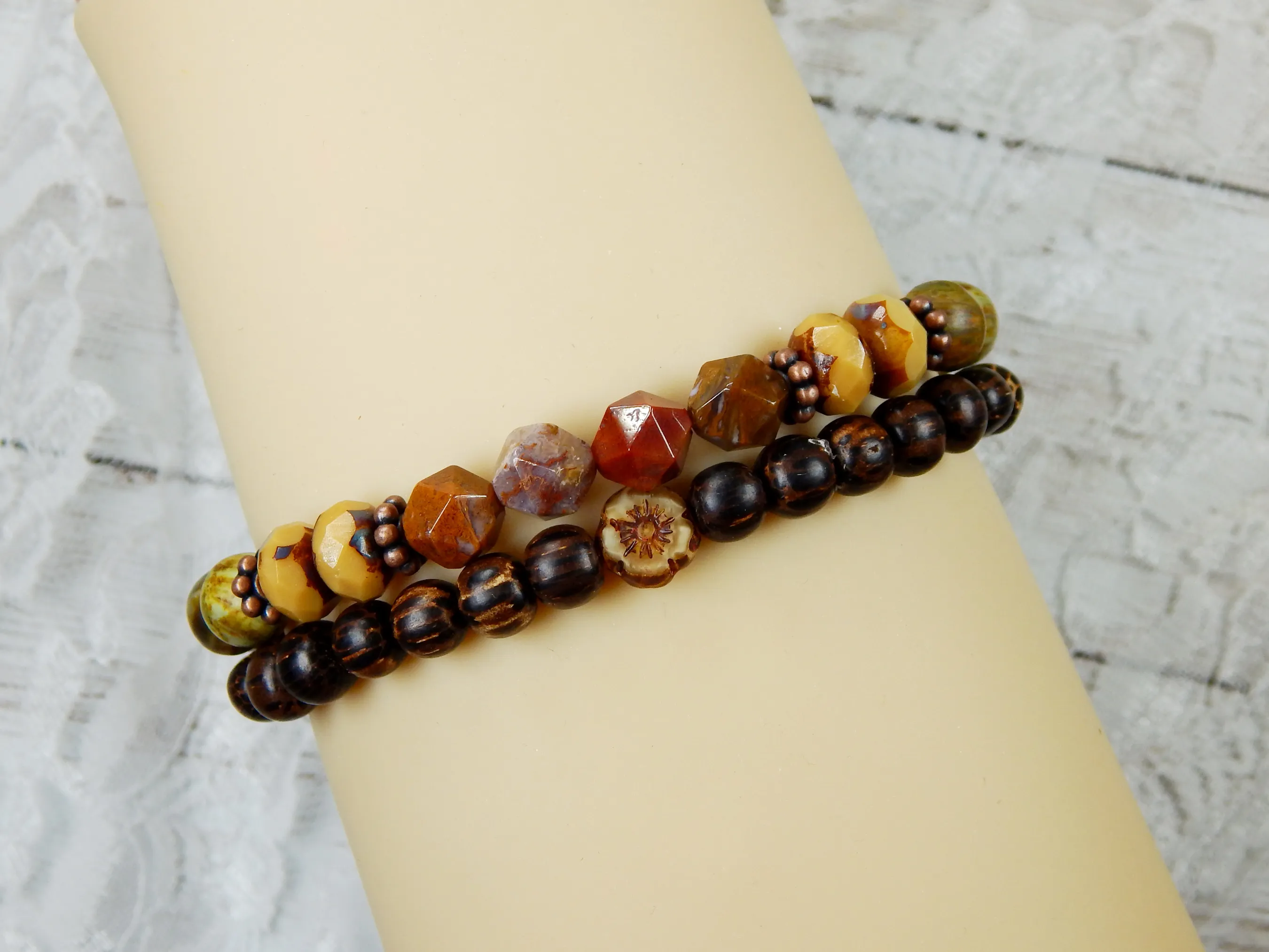 Earthy Nature Bracelet Set - Stacked Gemstone Wood Bracelet Set