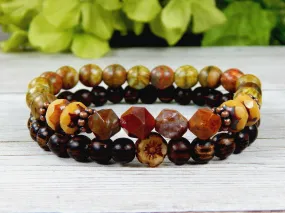 Earthy Nature Bracelet Set - Stacked Gemstone Wood Bracelet Set