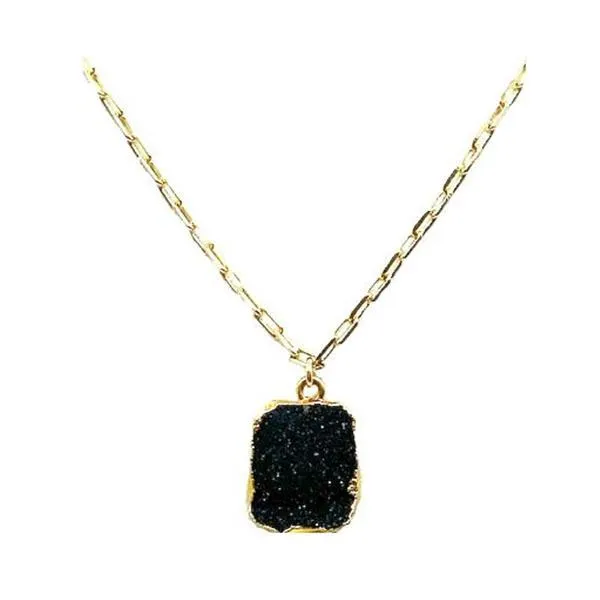 Electroform Pendant on Gold Fill Link Chain: Black Druzy (NGCP749DZX)