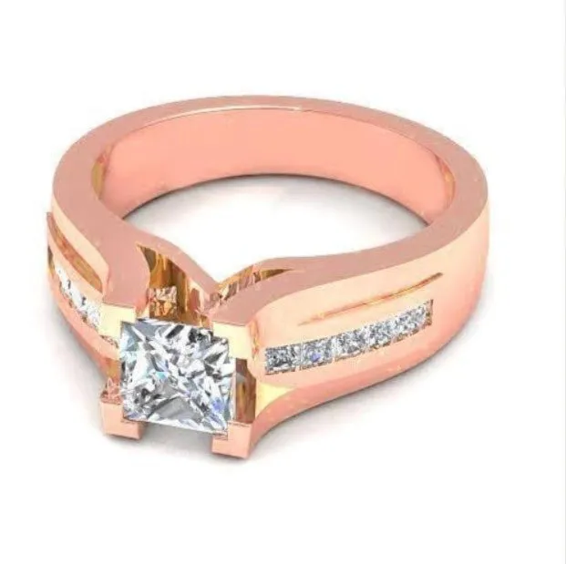 Elegant 1.60 CT Princess Cut Diamond Engagement Ring in 14KT Rose Gold