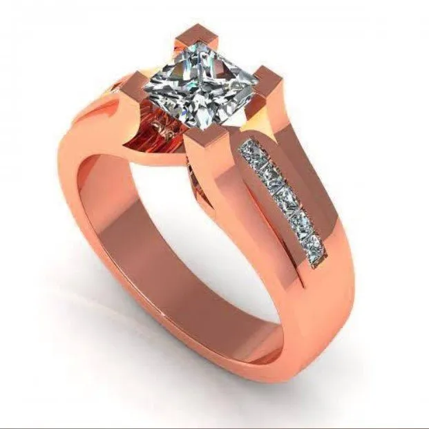 Elegant 1.60 CT Princess Cut Diamond Engagement Ring in 14KT Rose Gold