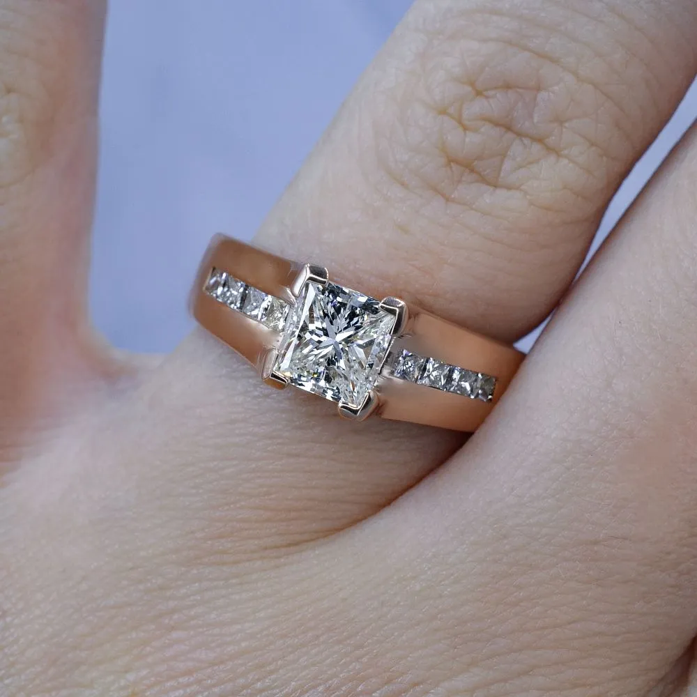 Elegant 1.60 CT Princess Cut Diamond Engagement Ring in 14KT Rose Gold