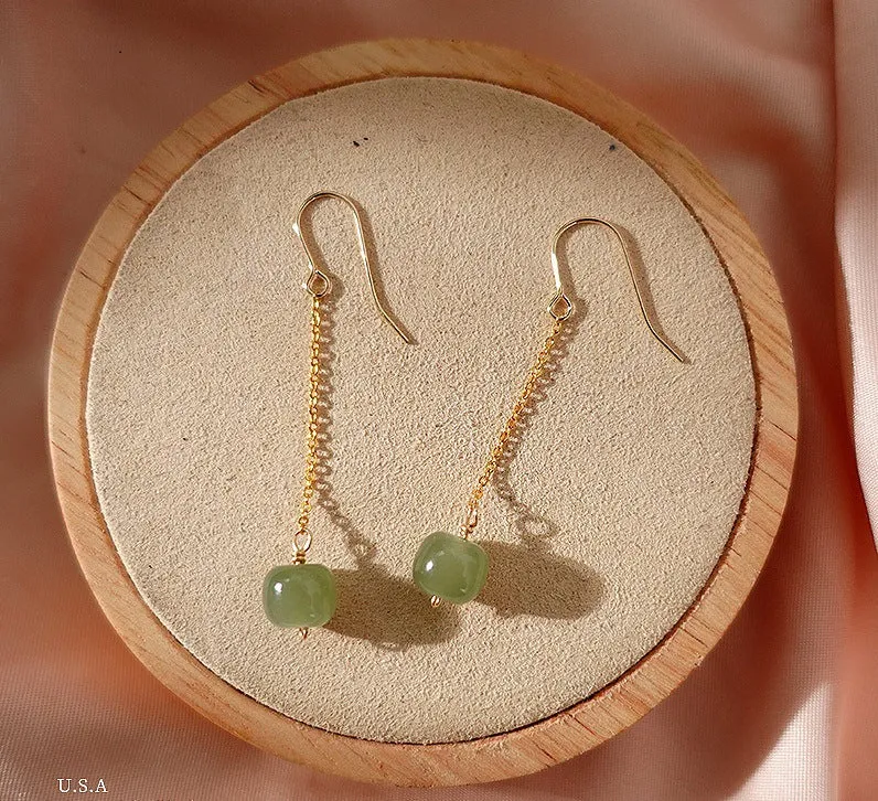 Elegant High-Class 14k Gold-Plated Natural Jade Earrings