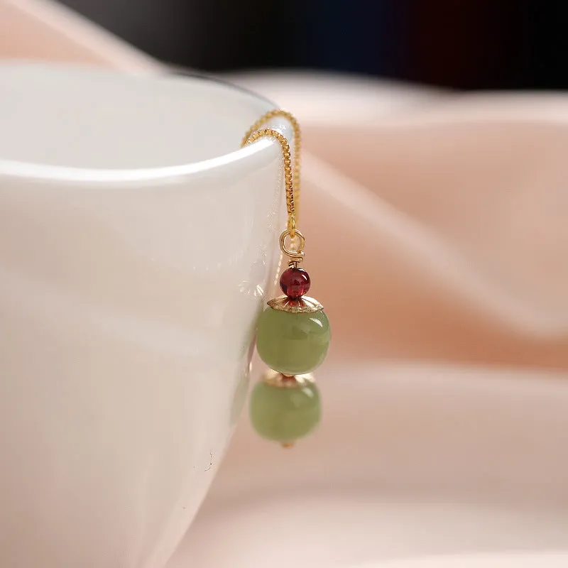 Elegant High-Class 14k Gold-Plated Natural Jade Earrings