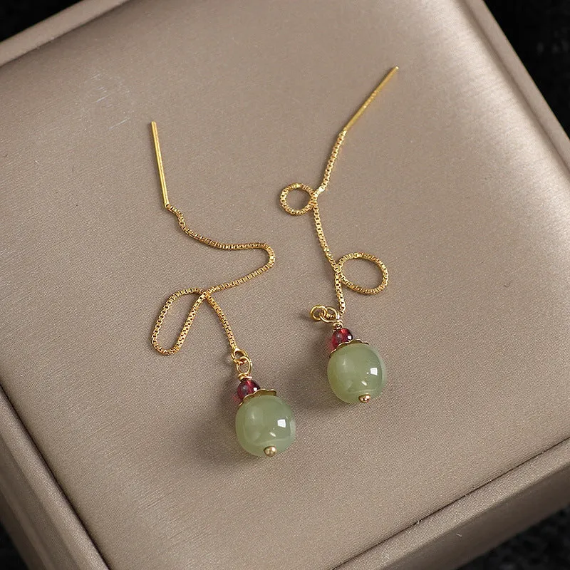 Elegant High-Class 14k Gold-Plated Natural Jade Earrings