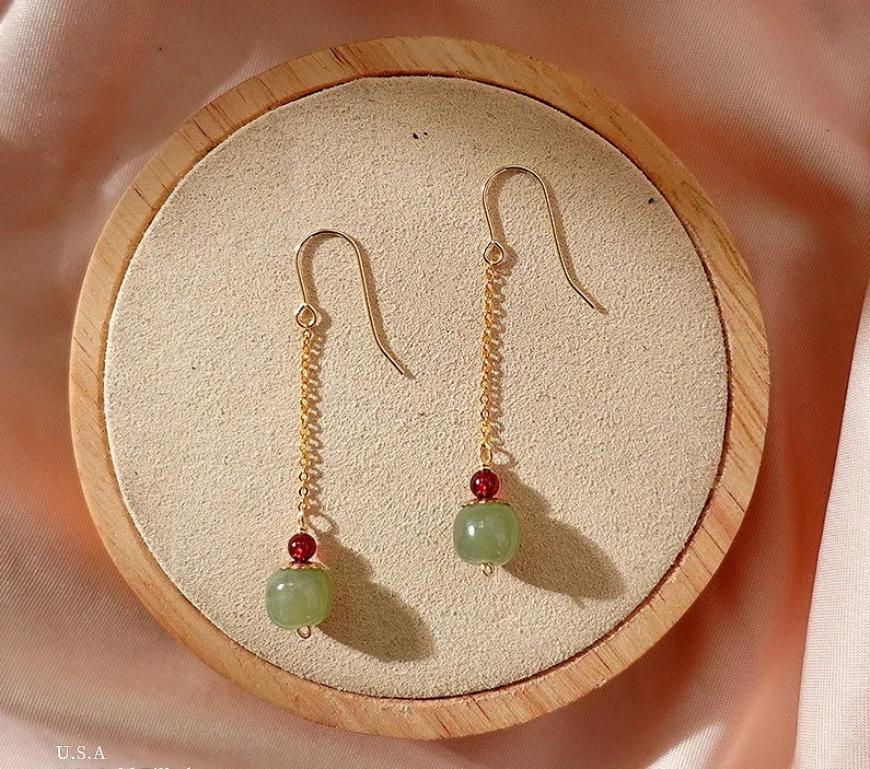 Elegant High-Class 14k Gold-Plated Natural Jade Earrings