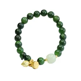 Elegant Sterling Silver Jade Handstring Bracelet