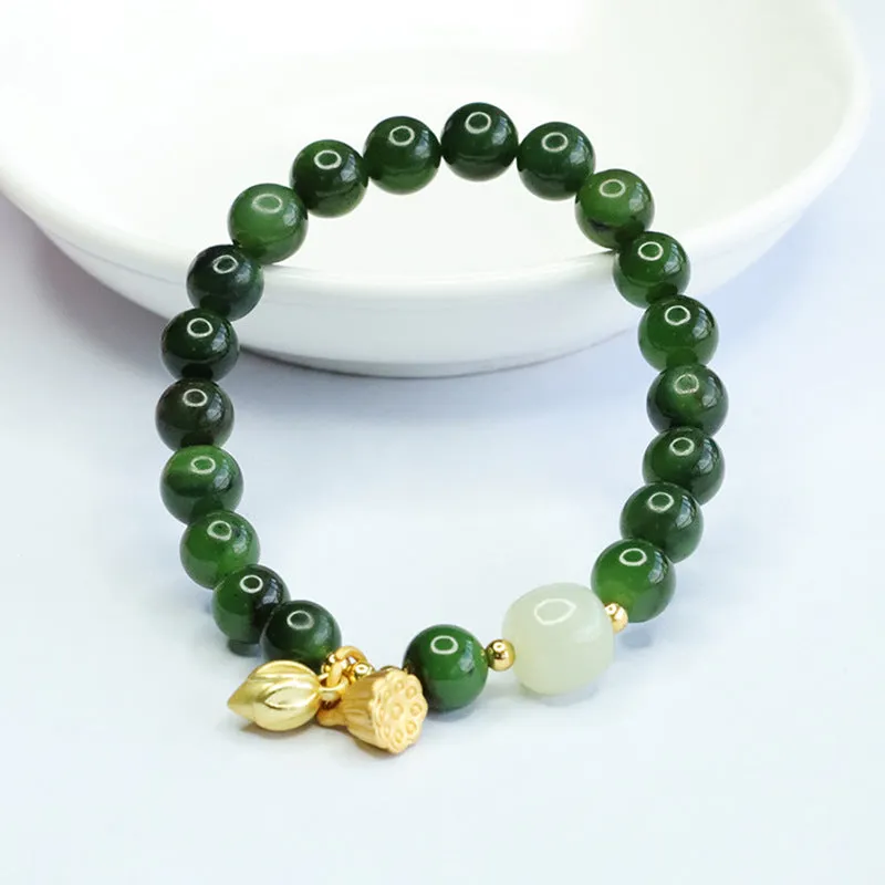 Elegant Sterling Silver Jade Handstring Bracelet