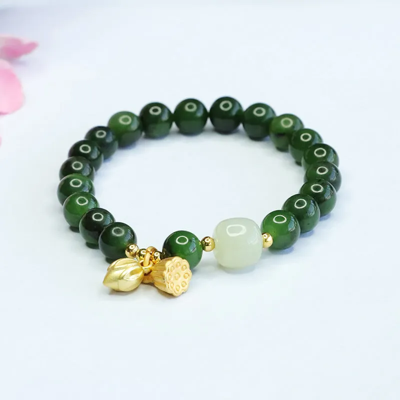 Elegant Sterling Silver Jade Handstring Bracelet