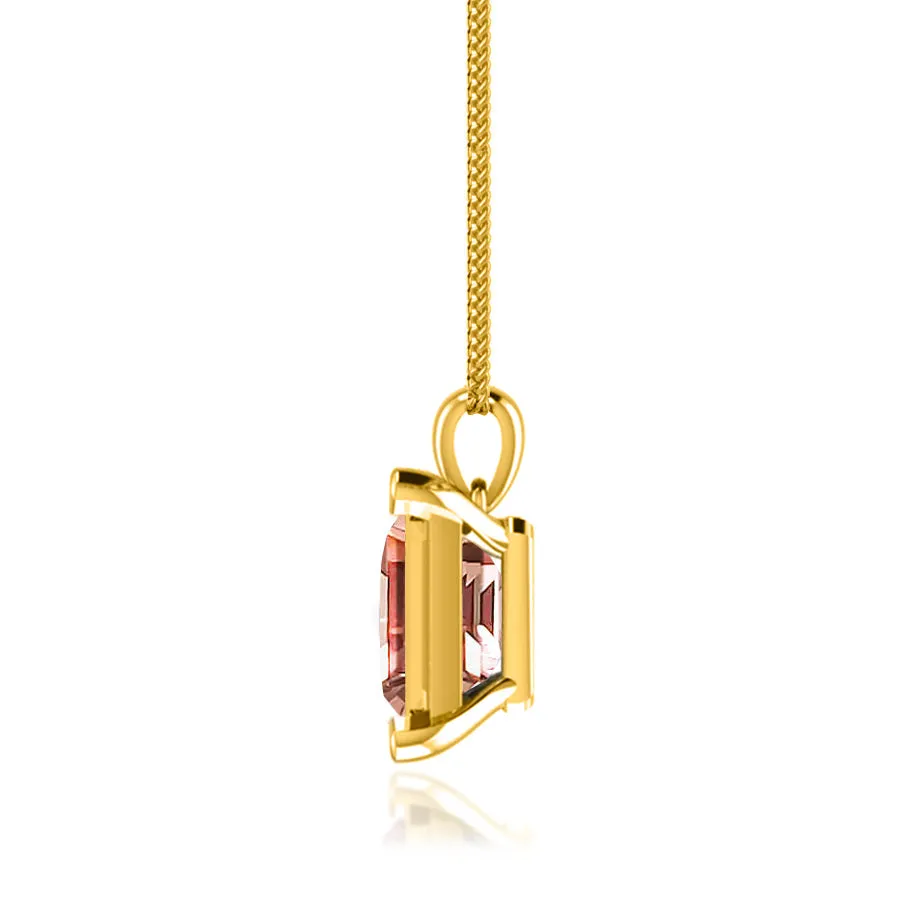 ELIZA - Emerald Cut Champagne Sapphire 4 Claw Drop Pendant 18k Yellow Gold