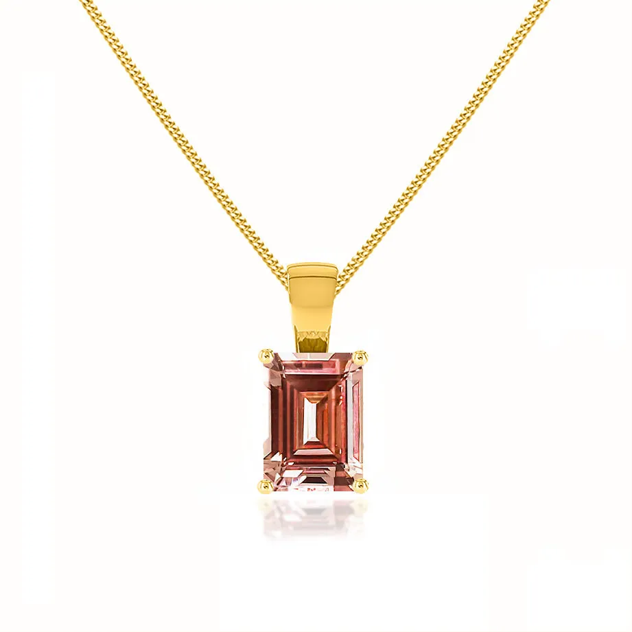 ELIZA - Emerald Cut Champagne Sapphire 4 Claw Drop Pendant 18k Yellow Gold