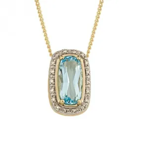 Elongated Sky Blue Topaz Diamond Yellow Gold Surround Pendant GP2300T