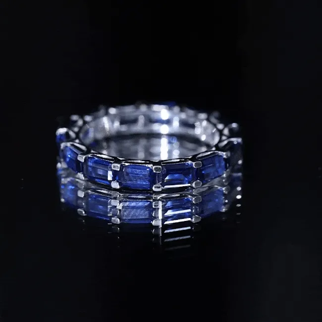 Emerald Cut Created Blue Sapphire East West Eternity Band Ring