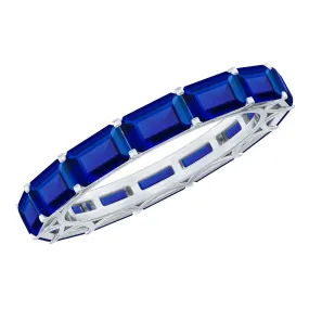 Emerald Cut Created Blue Sapphire East West Eternity Band Ring