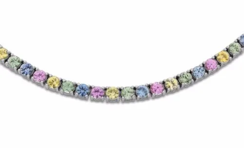 ESTATE 16.0CT AAA MULTI COLOR SAPPHIRE 14KT WHITE GOLD CLASSIC TENNIS NECKLACE