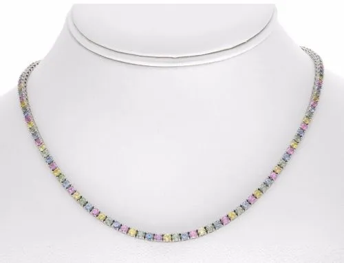 ESTATE 16.0CT AAA MULTI COLOR SAPPHIRE 14KT WHITE GOLD CLASSIC TENNIS NECKLACE