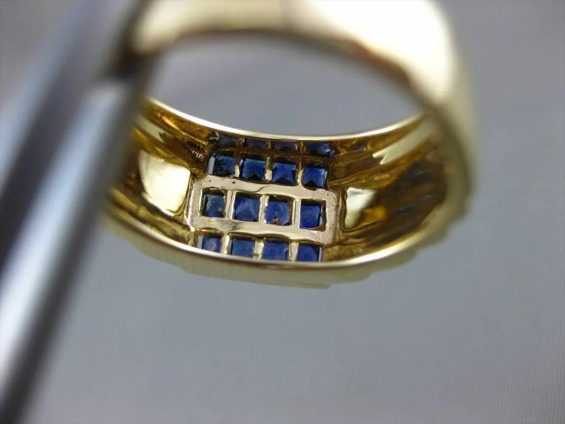 ESTATE .83CT AAA SAPPHIRE 14KT WHITE & YELLOW GOLD SQUARE 3 ROW MENS GYPSY RING